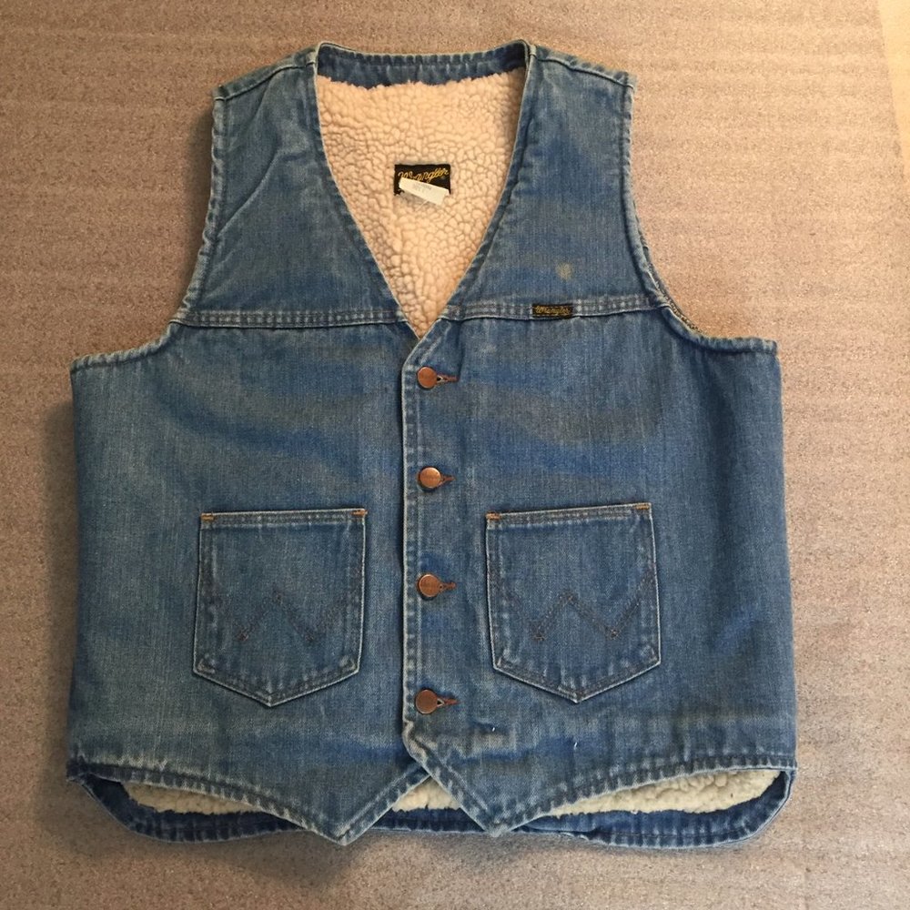 Men's Vintage Wrangler Fleece Sherpa Denim Vest